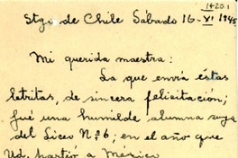 [Carta] 1945 nov. 16, Santiago, [Chile] [a] Gabriela Mistral