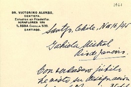 [Carta] 1945 nov. 16, Santiago [a] Gabriela Mistral, Río de Janeiro
