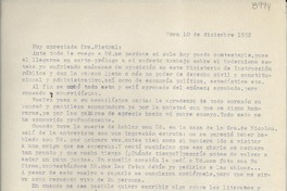 [Carta] 1952 dic. 10, Roma, [Italia] [a la] Sra. [Gabriela] Mistral