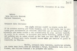 [Carta] 1954 dic. 22, Medellín, [Colombia] [a] Gabriela Mistral, New York