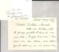 [Tarjeta] [19]54 giugno 20, Trieste, [Italia] [a] [Gabriela Mistral]