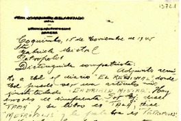 [Carta] 1945 nov. 15, Coquimbo, [Chile] [a] Gabriela Mistral, Petrópolis