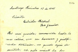 [Carta] 1945 nov. 17, Santiago, [Chile] [a] Gabriela Mistral, Rio de Janeiro, [Brasil]