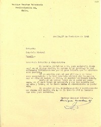 [Carta] 1945 nov. 17, Ovalle, Chile [a] Gabriela Mistral, Brasil