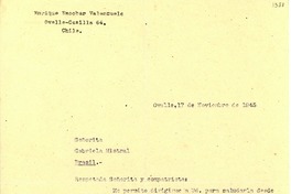 [Carta] 1945 nov. 17, Ovalle, Chile [a] Gabriela Mistral, Brasil