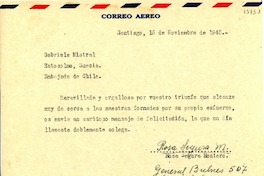 [Carta] 1945 nov. 16, Santiago [a] Gabriela Mistral, Estocolmo
