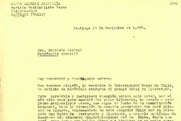 [Carta] 1945 nov. 18, Santiago, [Chile] [a] Gabriela Mistral, Petrópolis, Brasil