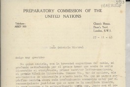 [Carta] 1945 nov. 27, Londres, [Inglaterra] [a] Gabriela Mistral