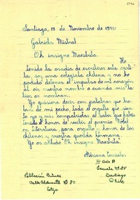 [Carta] 1945 nov. 19, Santiago, Chile [a] Gabriela Mistral