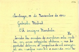 [Carta] 1945 nov. 19, Santiago, Chile [a] Gabriela Mistral
