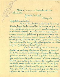 [Carta] 1945 nov. 20, Cunco, Chile [a] Gabriela Mistral, Petrópolis, [Brasil]