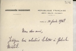 [Carta] 1948 juin 10, París, [Francia] [a] Gabriela Mistral