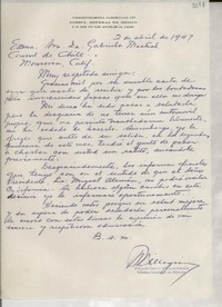 [Carta] 1947 abr. 2, Los Ángeles, California, [Estados Unidos] [a] Gabriela Mistral, Monrovia, California