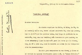 [Carta] 1945 nov. 24, Valparaíso, Chile [a] Gabriela Mistral