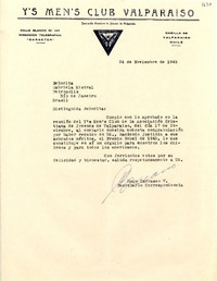 [Carta] 1945 nov. 24, Valparaíso, Chile [a] Gabriela Mistral, Petrópolis, Río de Janeiro, Brasil