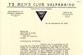 [Carta] 1945 nov. 24, Valparaíso, Chile [a] Gabriela Mistral, Petrópolis, Río de Janeiro, Brasil