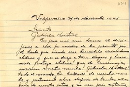 [Carta] 1945 nov. 27, Valparaíso, Chile [a] Gabriela Mistral