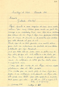 [Carta] 1945 nov, Santiago [a] Gabriela Mistral