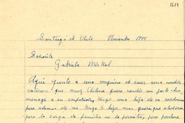 [Carta] 1945 nov, Santiago [a] Gabriela Mistral