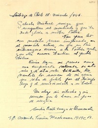 [Carta] 1945 nov. 28, Santiago, Chile [a] Gabriela Mistral
