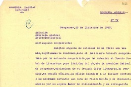 [Carta] 1945 dic. 26, Cauquenes, [Chile] [a] Gabriela Mistral, Estocolmo, Suecia