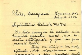 [Carta] 1946 ene. 8, Tarapacá, Iquique, Chile [a] Gabriela Mistral