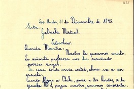 [Carta] 1945 dic. 10, Los Andes, [Chile] [a] Gabriela Mistral, Estocolmo