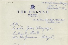 [Carta] 1945 dic. 24, Davenport [a] Gabriela Mistral, Río de Janeiro