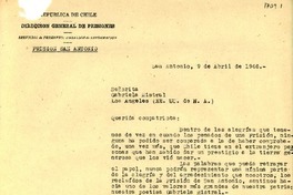 [Carta] 1946 abr. 9, San Antonio, [Chile] [a] Gabriela Mistral