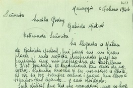 [Carta] 1946 feb. 12, Menaggio, Italia [a] Lucila Godoy, Milán, [Italia]
