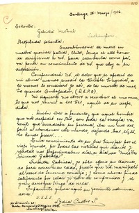 [Carta] 1946 mar. 16, Santiago, Chile [a] Gabriela Mistral, Washington, [EE.UU.]