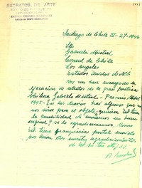 [Carta] 1946 abr. 27, Santiago, [Chile] [a] Gabriela Mistral, Los Angeles, [EE.UU.]