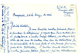 [Carta] 1946 mar. 28, Concepción, Chile [a] Gabriela Mistral