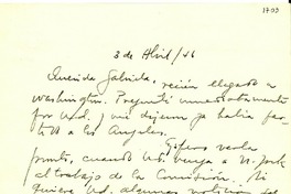 [Carta] 1946 abr. 3, Washington, [EE.UU.] [a] Gabriela [Mistral]