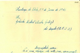 [Carta] 1946 jun. 29, Santiago, Chile [a] Gabriela Mistral, Los Angeles, EE.UU.