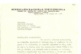 [Carta] 1946 jul. 8, Santiago, [Chile] [a] Gabriela Mistral, Los Angeles, California, Estados Unidos