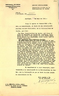 [Carta] 1946 mayo 16, Santiago [a] Lucila Godoy, Consul de Chile en Los Angeles, Estados Unidos