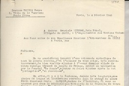 [Carta] 1946 févr. 4, Paris, [Francia] [a] Gabriela Mistral, Paris, [Francia]