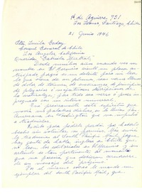 [Carta] 1946 jun. 21, Santiago, Chile [a] Gabriela Mistral, Los Ángeles, California