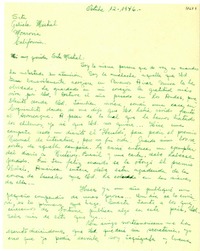 [Carta] 1946 oct. 12, Santiago [a] Gabriela Mistral, Monrovia, California