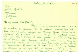 [Carta] 1946 oct. 12, Santiago [a] Gabriela Mistral, Monrovia, California