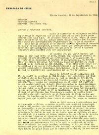 [Carta] 1946 sep. 21, Río de Janeiro [a] Gabriela Mistral, Monrovia, California