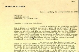 [Carta] 1946 sep. 21, Río de Janeiro [a] Gabriela Mistral, Monrovia, California