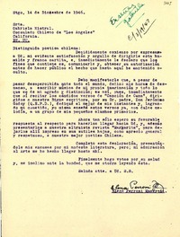 [Carta] 1946 dic. 14, Santiago [a] Gabriela Mistral, Los Ángeles