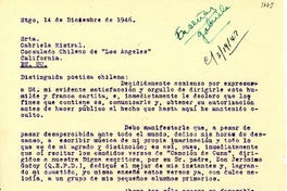 [Carta] 1946 dic. 14, Santiago [a] Gabriela Mistral, Los Ángeles