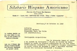[Carta] 1946 oct. 9, Santiago, Chile [a] Gabriela Mistral, Los Angeles de California, [Estados Unidos]