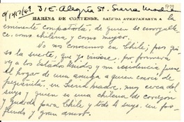 [Tarjeta] 1947 ene. 29, Santiago, [Chile] [a] Gabriela Mistral, [EE.UU.]