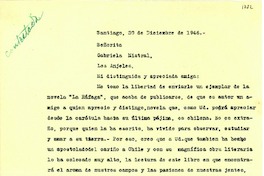[Carta] 1946 dic. 30, Santiago, Chile [a] Gabriela Mistral, Los Ángeles