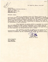 [Carta] 1947 mar. 3, Los Angeles [EEUU] [a] Gabriela Mistral, Monrovia, [EEUU]