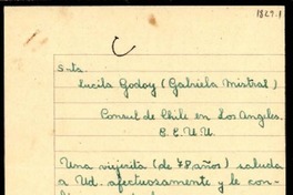 [Carta] 1947 jun. 2, San Bernardo, [Chile] [a] Gabriela Mistral, Los Angeles, EE.UU.